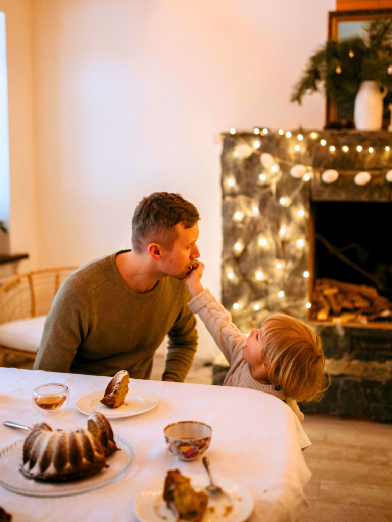Family member connecting with a child who has autism during dinner